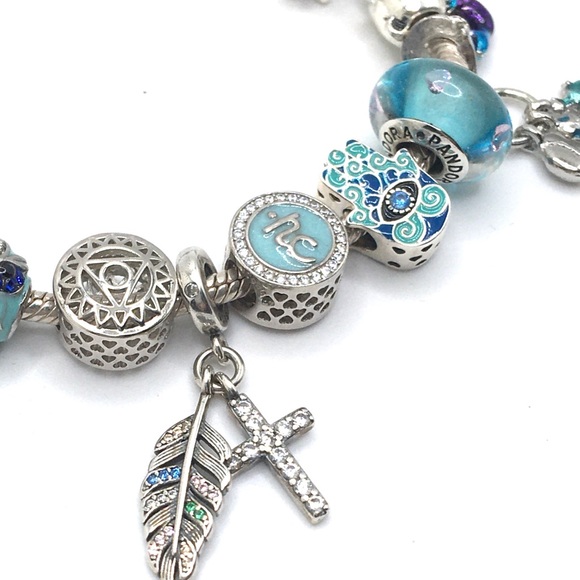 Authentic PANDORA Bracelet With x2 Pandora Beads ‘Nautical Vishudda Chakra’ - Picture 6 of 10